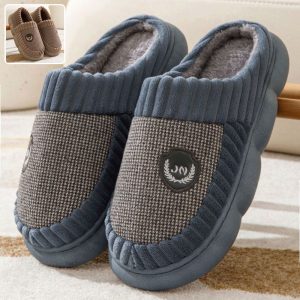 Plus Size Colorblock Plush Slippers For Women Men Winter Warm Home Slipper Indoor Thick-soled Fleece Shoes Couple